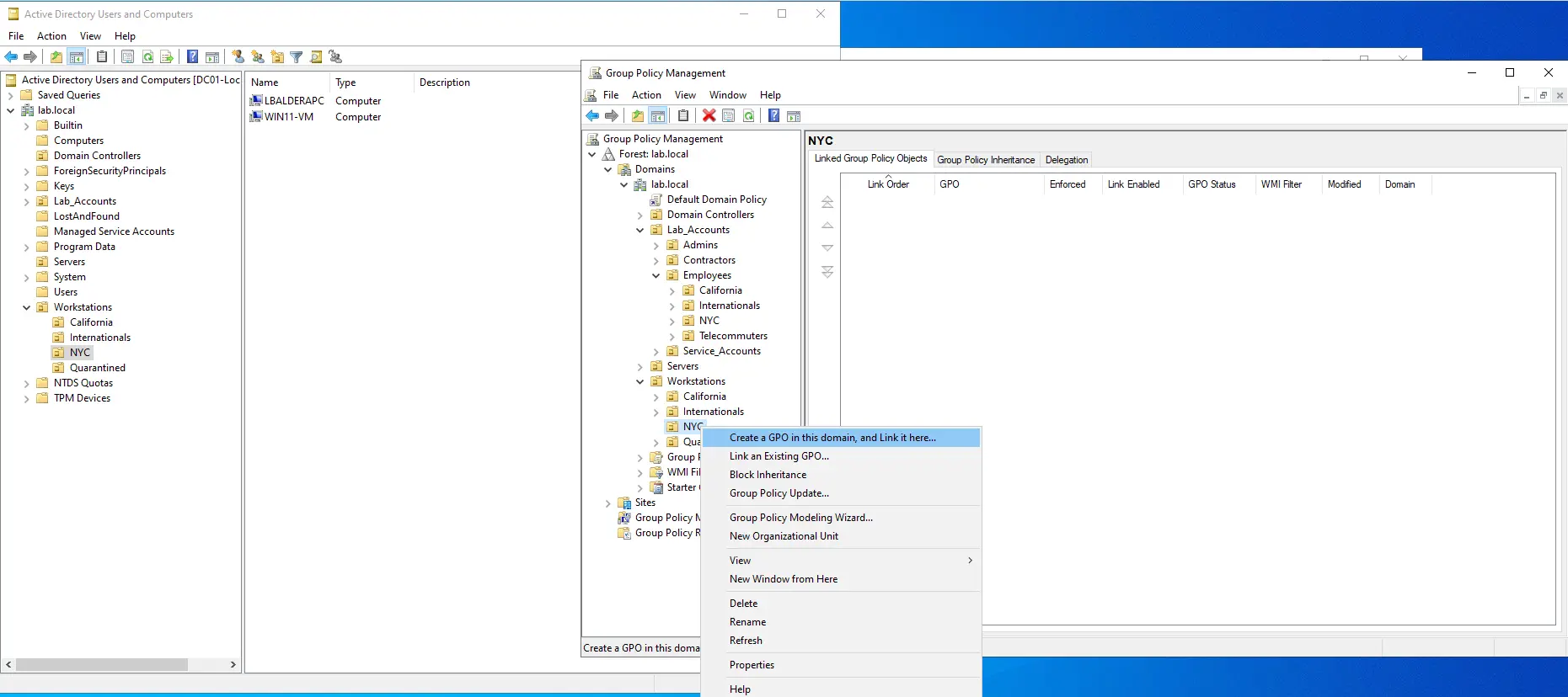Create GPO Dialog